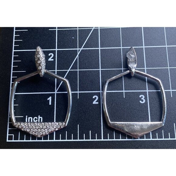 Kendra Scott Selena Earrings Silver Plated Pave Crystal Open Frame Pierced - Picture 8 of 8